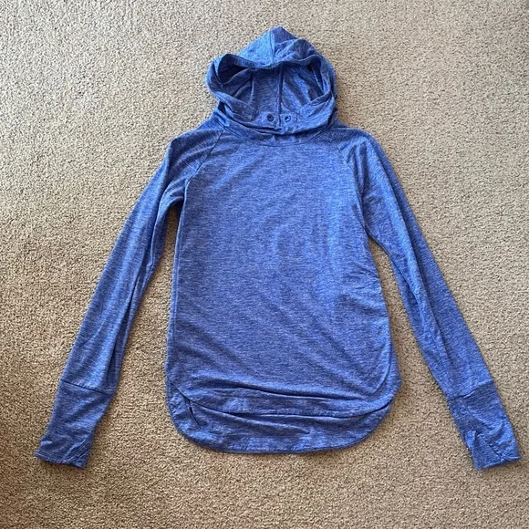 Athleta uptempo lightweight hooded pullover blue split sides thumbholes XXS - Picture 2 of 6